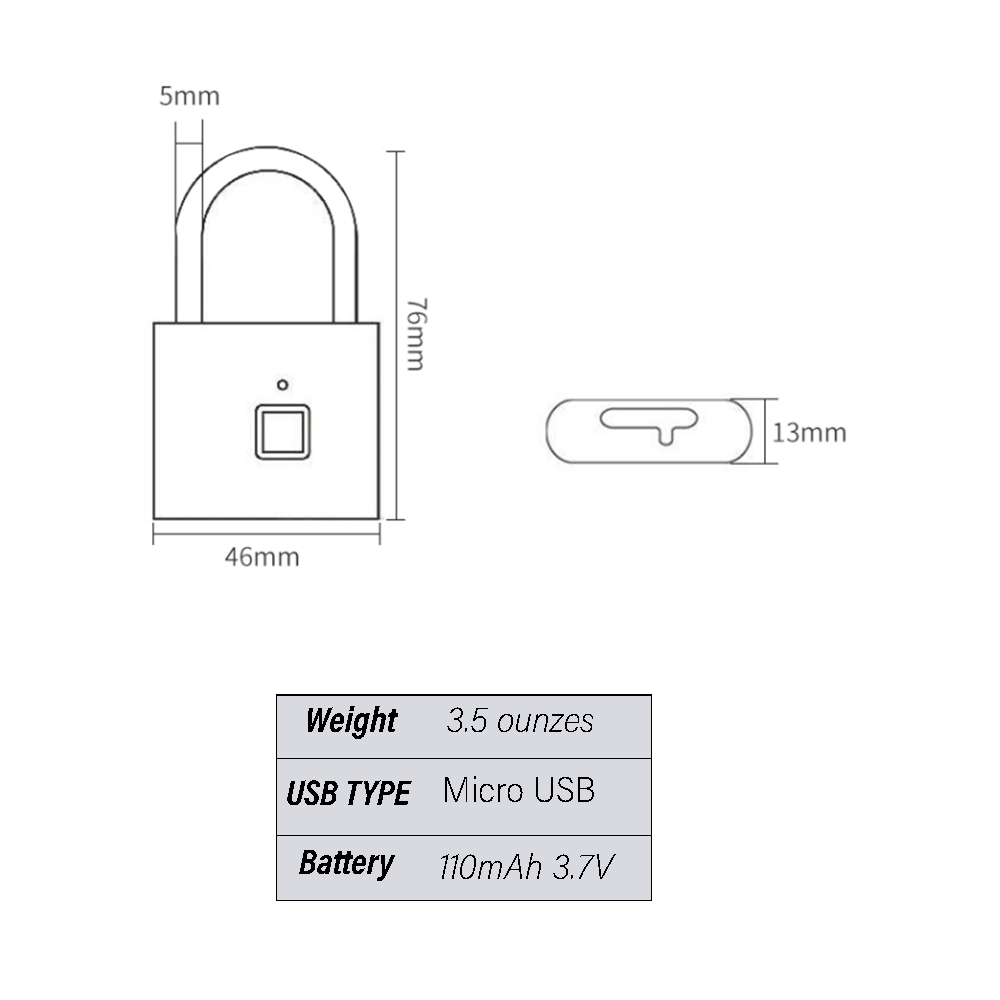 USB Rechargeable Smart Fingerprint Door Lock Keyless Padlock with Waterproof and