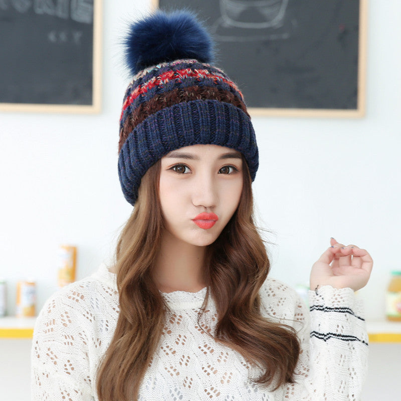 dark blue white red brown winter hat for women