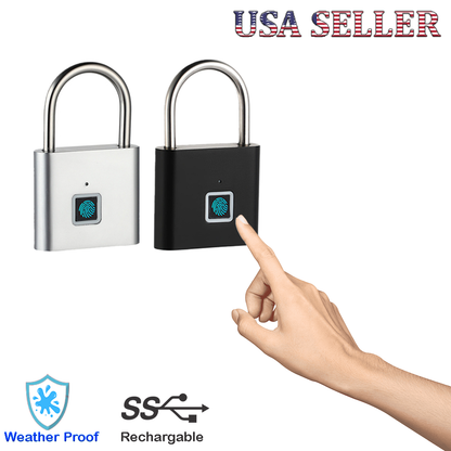 USB Rechargeable Smart Fingerprint Door Lock Keyless Padlock with Waterproof and