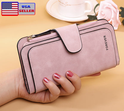 Women Bifold Leather ID Card Holder Long Wallet Clutch Billfold Checkbook Purse