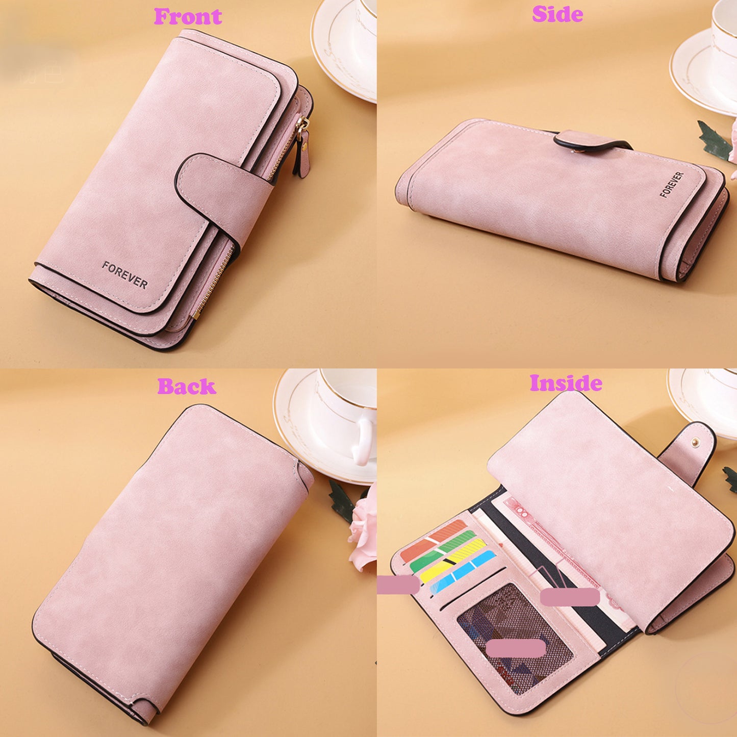 Women Bifold Leather ID Card Holder Long Wallet Clutch Billfold Checkbook Purse