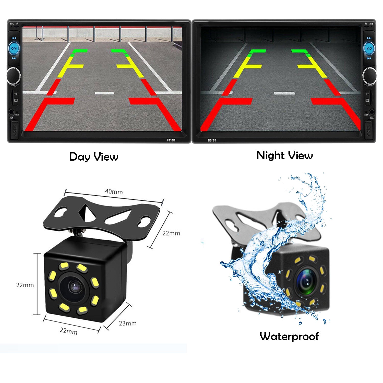 waterproof car rear parking assist camera day view night view