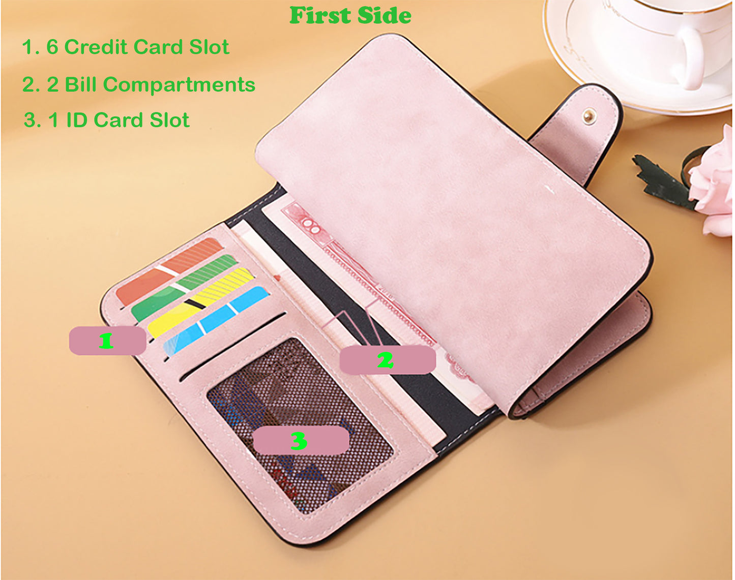 Women Bifold Leather ID Card Holder Long Wallet Clutch Billfold Checkbook Purse