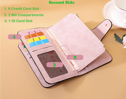 Women Bifold Leather ID Card Holder Long Wallet Clutch Billfold Checkbook Purse