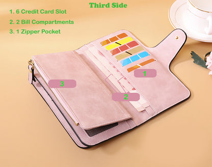 Women Bifold Leather ID Card Holder Long Wallet Clutch Billfold Checkbook Purse