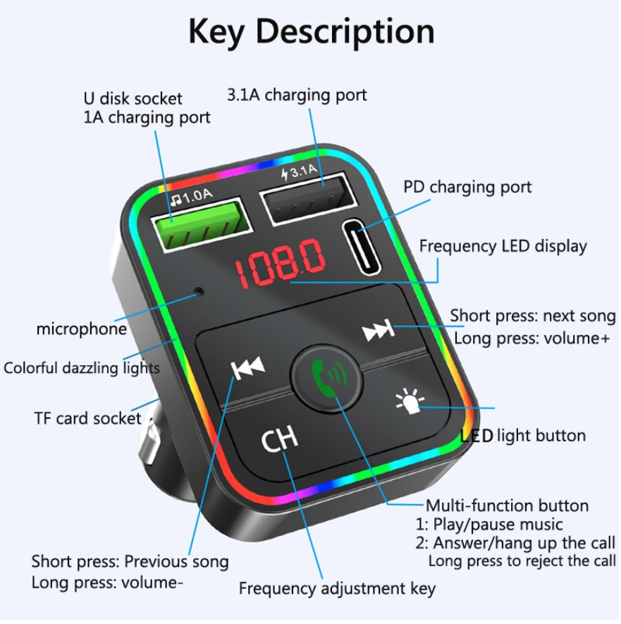 FM Band LED Car Bluetooth MP3 Transmitter USA