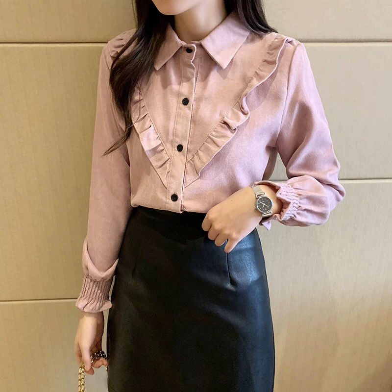 Spring Summer K-Pop Style Shirt Long Sleeve Light Pink