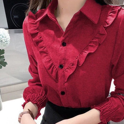 Spring Summer K-Pop Style Shirt Long Sleeve Red